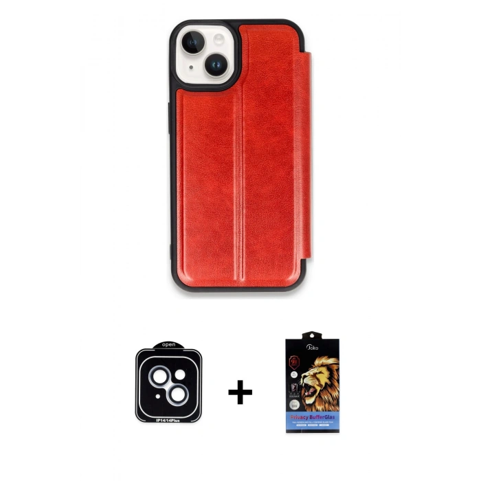 MARSİLYAN™- iPhone 14 Kılıf Zirve Yansıma Serisi - Siyah Buffer Hayalet Cam Ekran Koruyucu + PVD Metal Kamera Lens - MI