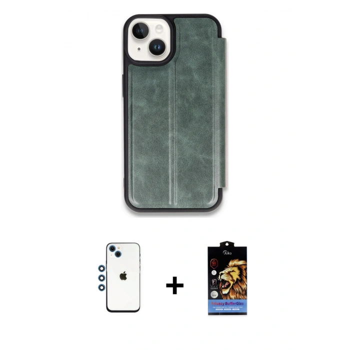 MARSİLYAN™- iPhone 14 Kılıf Zirve Yansıma Serisi - Siyah Buffer Hayalet Cam Ekran Koruyucu + Shine Kamera Lens - MI