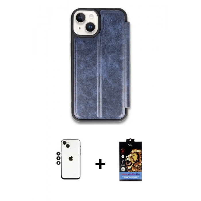 MARSİLYAN™- iPhone 14 Kılıf Zirve Yansıma Serisi - Siyah Buffer Hayalet Cam Ekran Koruyucu + Shine Kamera Lens - SH
