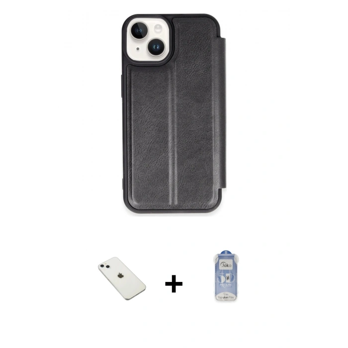 MARSİLYAN™- iPhone 14 Kılıf Zirve Yansıma Serisi - Siyah Joko Magic 5D Cam + Diamond Kamera Lens - SABE