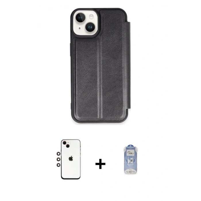 MARSİLYAN™- iPhone 14 Kılıf Zirve Yansıma Serisi - Siyah Joko Magic 5D Cam + Shine Kamera Lens - GI