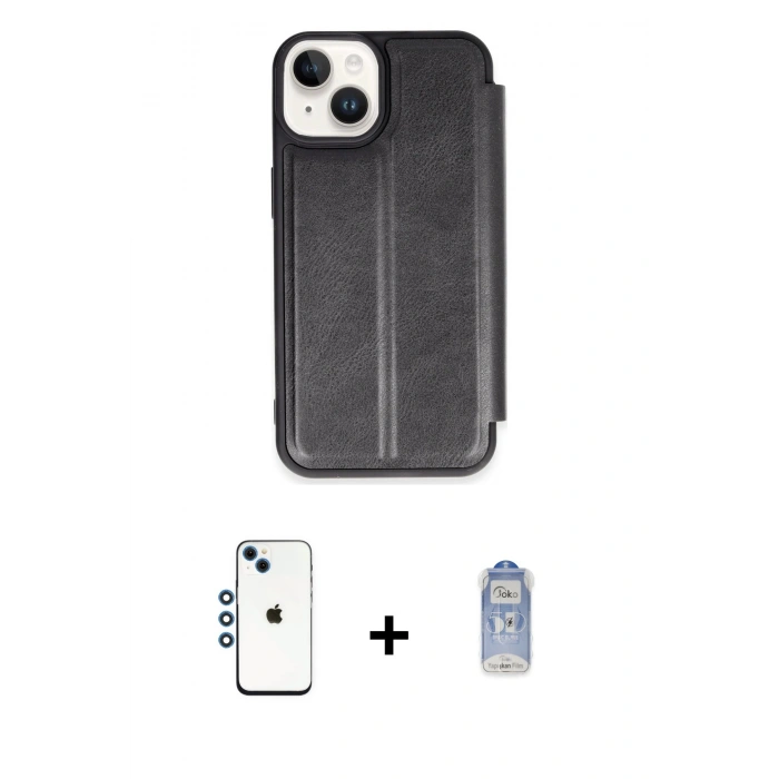 MARSİLYAN™- iPhone 14 Kılıf Zirve Yansıma Serisi - Siyah Joko Magic 5D Cam + Shine Kamera Lens - MI