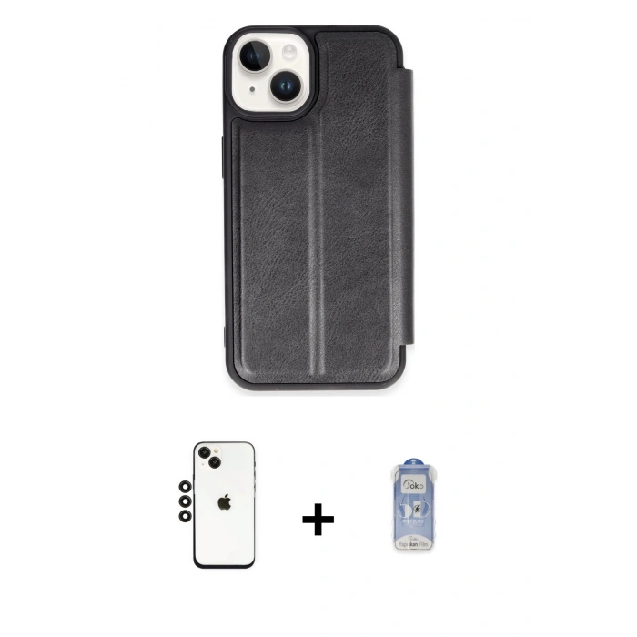 MARSİLYAN™- iPhone 14 Kılıf Zirve Yansıma Serisi - Siyah Joko Magic 5D Cam + Shine Kamera Lens - SH