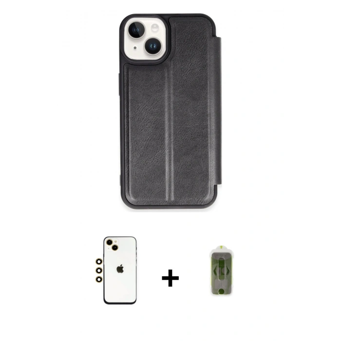 MARSİLYAN™- iPhone 14 Kılıf Zirve Yansıma Serisi - Siyah Joko Magic 5D Hayalet Cam + Shine Kamera Lens - GD