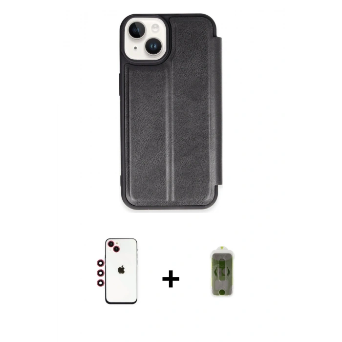 MARSİLYAN™- iPhone 14 Kılıf Zirve Yansıma Serisi - Siyah Joko Magic 5D Hayalet Cam + Shine Kamera Lens - KI