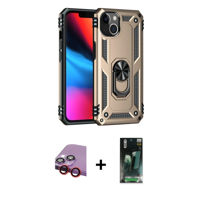 MARSİLYAN™- iPhone 14 Plus Kılıf Ahenk Klasik Koleksiyonu - Siyah 360 Mat Full Body Arka Koruyucu + Raze Metal Kamera Lens - KI