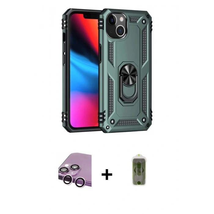 MARSİLYAN™- iPhone 14 Plus Kılıf Ahenk Klasik Koleksiyonu - Siyah Joko Magic 5D Hayalet Cam + Raze Metal Kamera Lens - MR