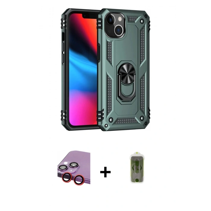 MARSİLYAN™- iPhone 14 Plus Kılıf Ahenk Klasik Koleksiyonu - Siyah Joko Magic 5D Hayalet Cam + Raze Metal Kamera Lens - KI