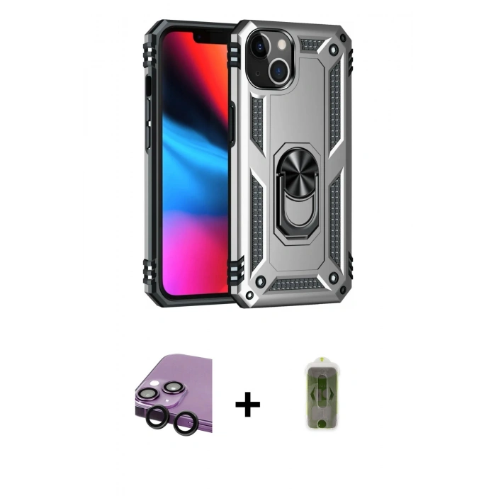 MARSİLYAN™- iPhone 14 Plus Kılıf Ahenk Klasik Koleksiyonu - Siyah Joko Magic 5D Hayalet Cam + Siyah Raze Metal Kamera Lens