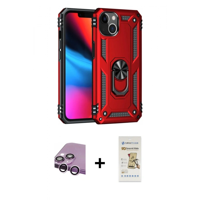 MARSİLYAN™- iPhone 14 Plus Kılıf Ahenk Klasik Koleksiyonu - Siyah Mat Seramik Nano Ekran Koruyucu + Raze Metal Kamera Lens - MR