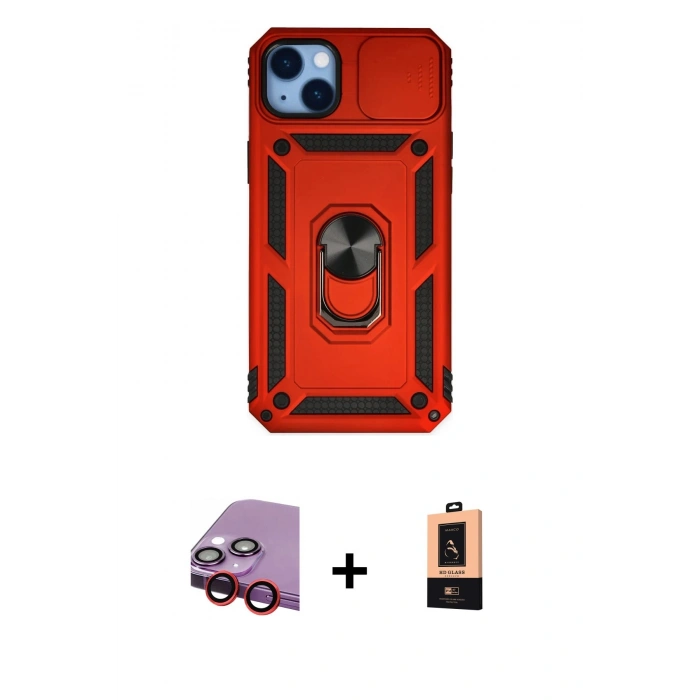 MARSİLYAN™- iPhone 14 Plus Kılıf Ahenk Klasik - Şeffaf Maxco Cam Ekran Koruyucu + Raze Metal Kamera Lens - KI