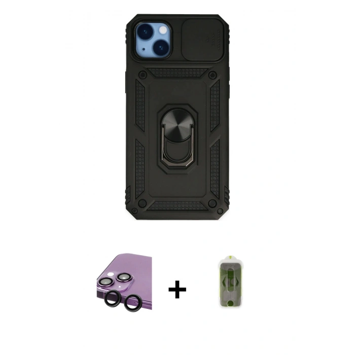 MARSİLYAN™- iPhone 14 Plus Kılıf Ahenk Klasik - Siyah Joko Magic 5D Hayalet Cam + Raze Metal Kamera Lens - SH