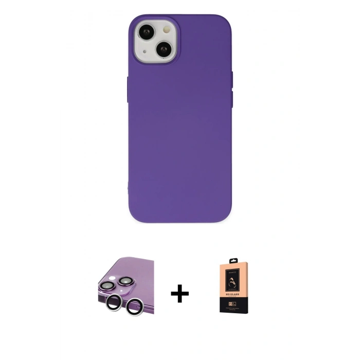 MARSİLYAN™- iPhone 14 Plus Kılıf Ahenk Serisi - Şeffaf Maxco Cam Ekran Koruyucu + Raze Metal Kamera Lens - GS