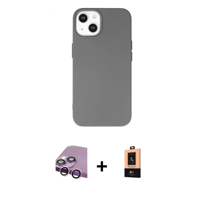 MARSİLYAN™- iPhone 14 Plus Kılıf Ahenk Serisi - Şeffaf Maxco Cam Ekran Koruyucu + Raze Metal Kamera Lens - MR