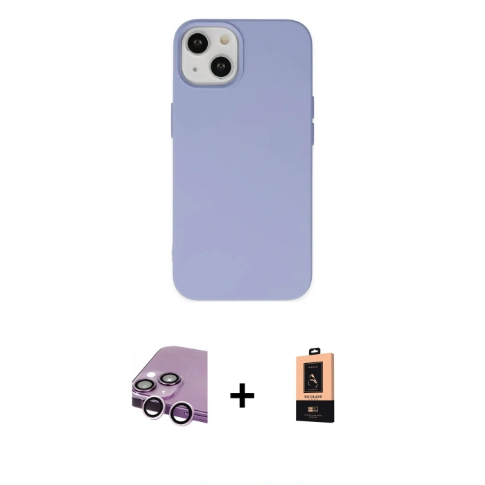 MARSİLYAN™- iPhone 14 Plus Kılıf Ahenk Serisi - Şeffaf Maxco Cam Ekran Koruyucu + Raze Metal Kamera Lens - MR