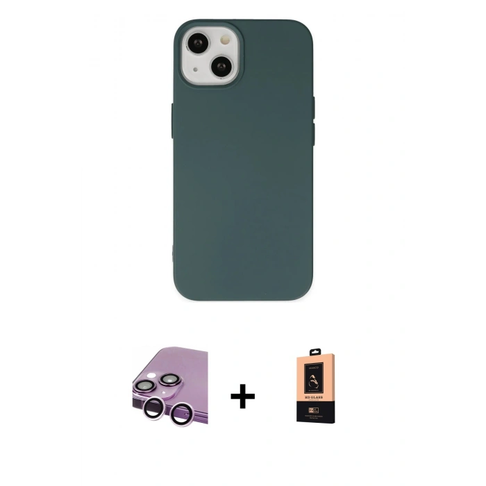 MARSİLYAN™- iPhone 14 Plus Kılıf Ahenk Serisi - Şeffaf Maxco Cam Ekran Koruyucu + Raze Metal Kamera Lens - MR