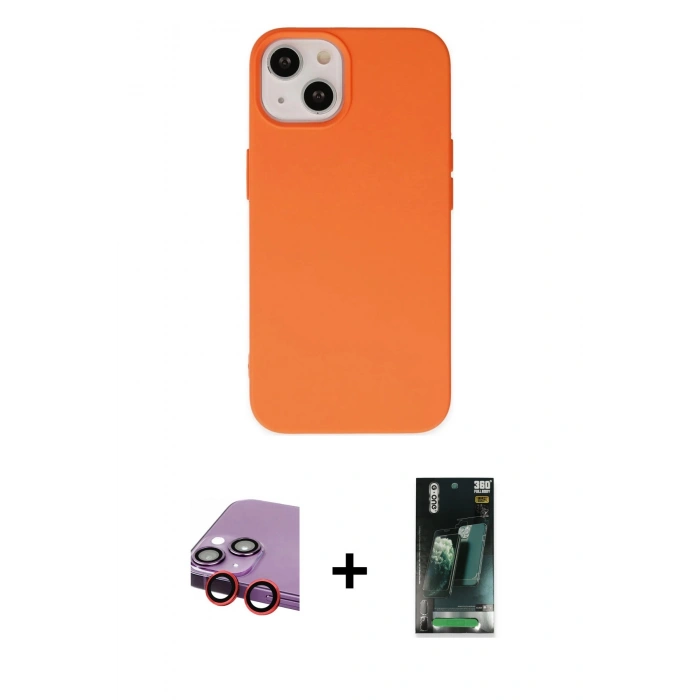 MARSİLYAN™- iPhone 14 Plus Kılıf Ahenk Serisi - Siyah 360 Mat Full Body Arka Koruyucu + Raze Metal Kamera Lens - KI
