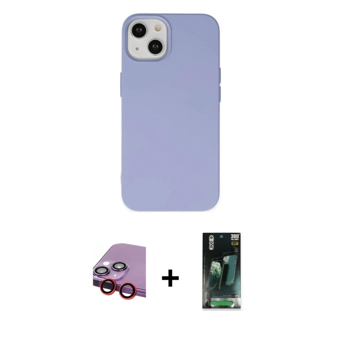 MARSİLYAN™- iPhone 14 Plus Kılıf Ahenk Serisi - Siyah 360 Mat Full Body Arka Koruyucu + Raze Metal Kamera Lens - KI