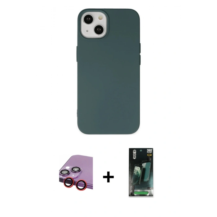 MARSİLYAN™- iPhone 14 Plus Kılıf Ahenk Serisi - Siyah 360 Mat Full Body Arka Koruyucu + Raze Metal Kamera Lens - KI