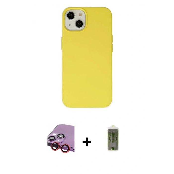 MARSİLYAN™- iPhone 14 Plus Kılıf Ahenk Serisi - Siyah Joko Magic 5D Hayalet Cam + Raze Metal Kamera Lens - KI