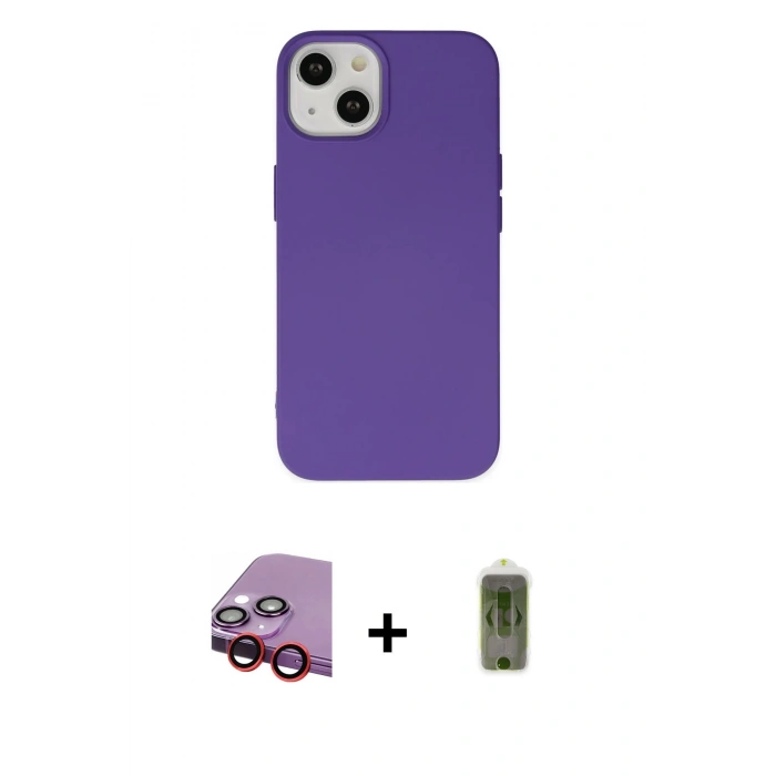 MARSİLYAN™- iPhone 14 Plus Kılıf Ahenk Serisi - Siyah Joko Magic 5D Hayalet Cam + Raze Metal Kamera Lens - KI