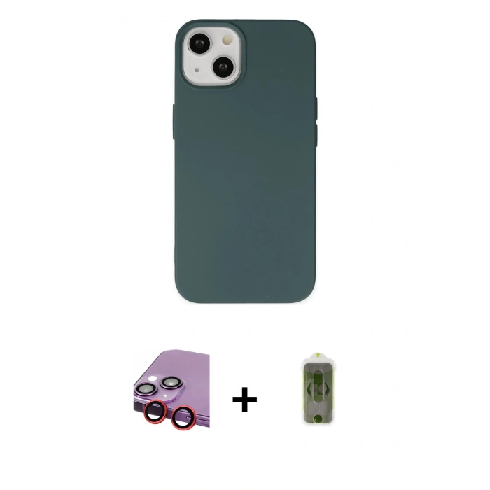 MARSİLYAN™- iPhone 14 Plus Kılıf Ahenk Serisi - Siyah Joko Magic 5D Hayalet Cam + Raze Metal Kamera Lens - KI
