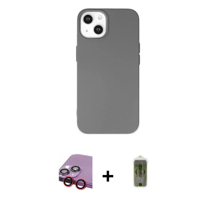 MARSİLYAN™- iPhone 14 Plus Kılıf Ahenk Serisi - Siyah Joko Magic 5D Hayalet Cam + Raze Metal Kamera Lens - KI