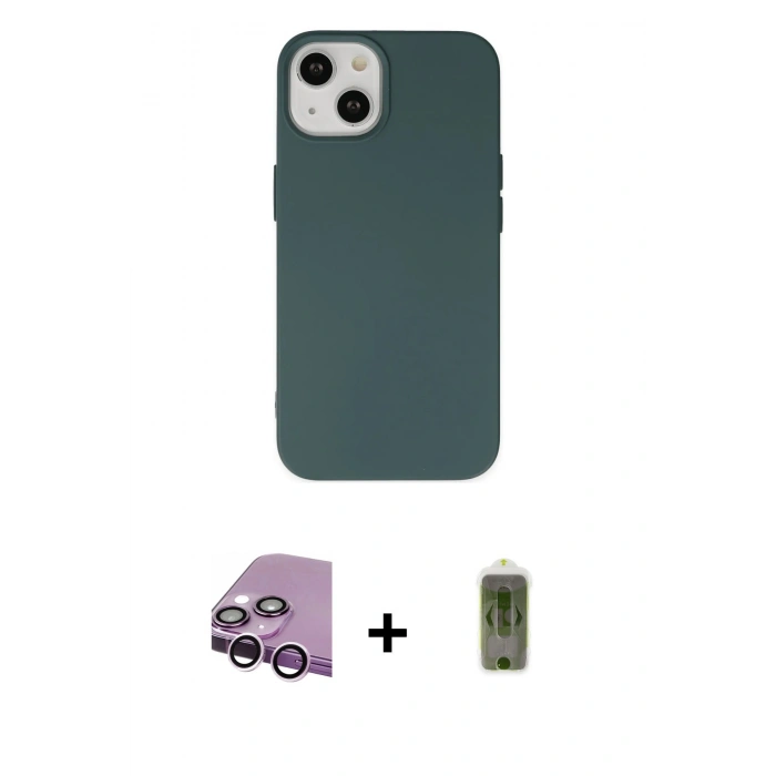 MARSİLYAN™- iPhone 14 Plus Kılıf Ahenk Serisi - Siyah Joko Magic 5D Hayalet Cam + Raze Metal Kamera Lens - MR