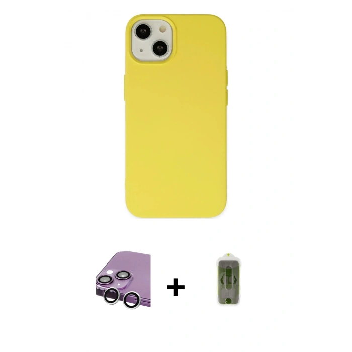 MARSİLYAN™- iPhone 14 Plus Kılıf Ahenk Serisi - Siyah Joko Magic 5D Hayalet Cam + Raze Metal Kamera Lens - GS