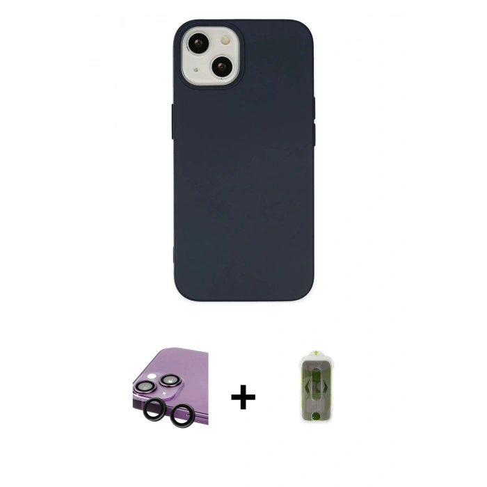 MARSİLYAN™- iPhone 14 Plus Kılıf Ahenk Serisi - Siyah Joko Magic 5D Hayalet Cam + Raze Metal Kamera Lens - SH