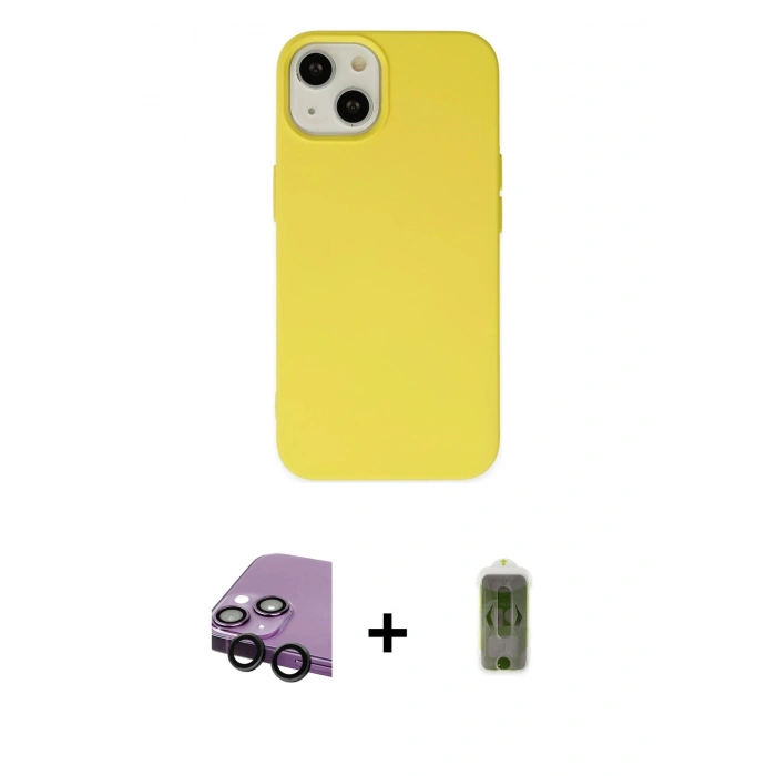 MARSİLYAN™- iPhone 14 Plus Kılıf Ahenk Serisi - Siyah Joko Magic 5D Hayalet Cam + Raze Metal Kamera Lens - SH