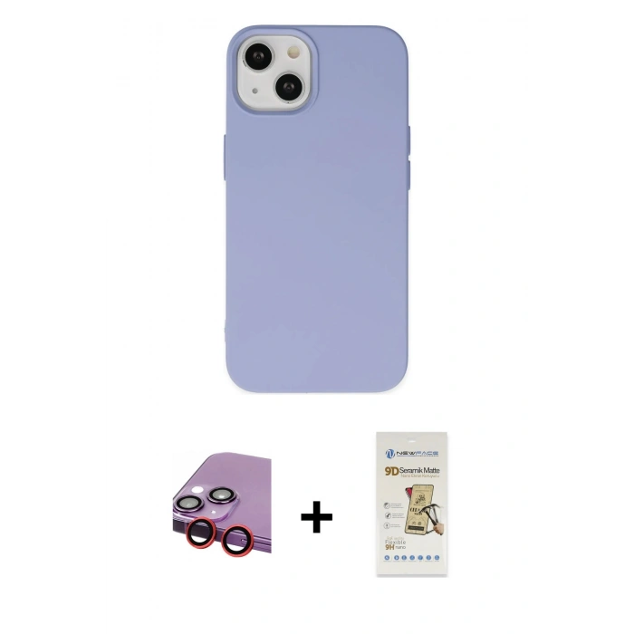 MARSİLYAN™- iPhone 14 Plus Kılıf Ahenk Serisi - Siyah Mat Seramik Nano Ekran Koruyucu + Raze Metal Kamera Lens - KI