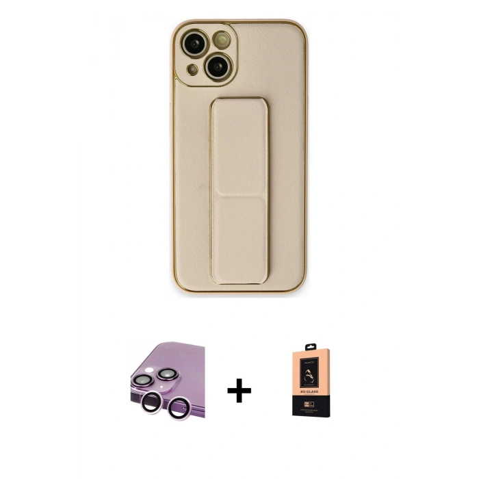 MARSİLYAN™- iPhone 14 Plus Kılıf Akış Doku - Şeffaf Maxco Cam Ekran Koruyucu + Raze Metal Kamera Lens - MR