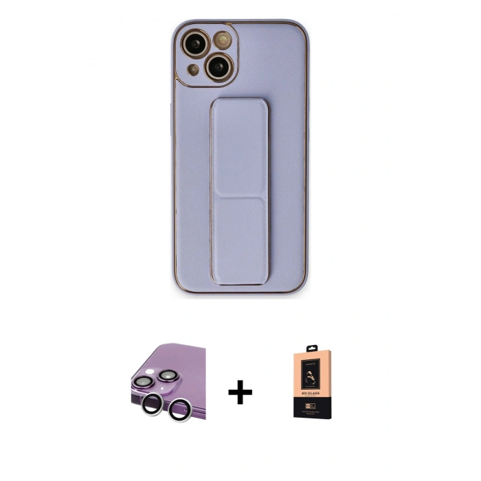 MARSİLYAN™- iPhone 14 Plus Kılıf Akış Doku - Şeffaf Maxco Cam Ekran Koruyucu + Raze Metal Kamera Lens - GS