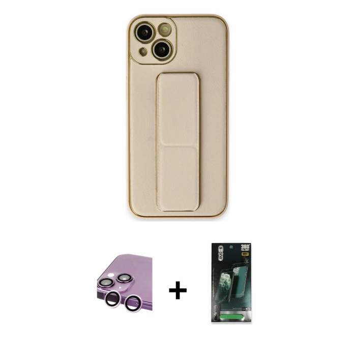MARSİLYAN™- iPhone 14 Plus Kılıf Akış Doku - Siyah 360 Mat Full Body Arka Koruyucu + Raze Metal Kamera Lens - MR