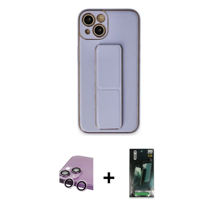MARSİLYAN™- iPhone 14 Plus Kılıf Akış Doku - Siyah 360 Mat Full Body Arka Koruyucu + Raze Metal Kamera Lens - MR