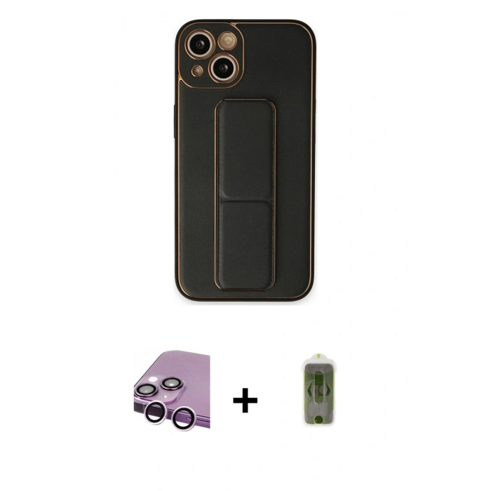 MARSİLYAN™- iPhone 14 Plus Kılıf Akış Doku - Siyah Joko Magic 5D Hayalet Cam + Raze Metal Kamera Lens - MR