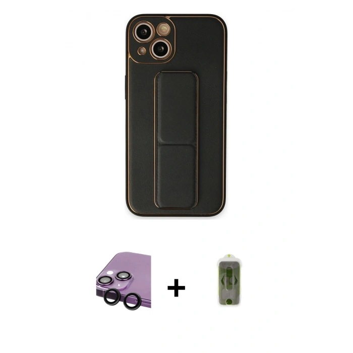 MARSİLYAN™- iPhone 14 Plus Kılıf Akış Doku - Siyah Joko Magic 5D Hayalet Cam + Raze Metal Kamera Lens - SH