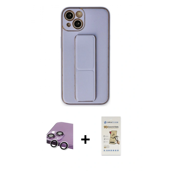 MARSİLYAN™- iPhone 14 Plus Kılıf Akış Doku - Siyah Mat Seramik Nano Ekran Koruyucu + Raze Metal Kamera Lens - GS