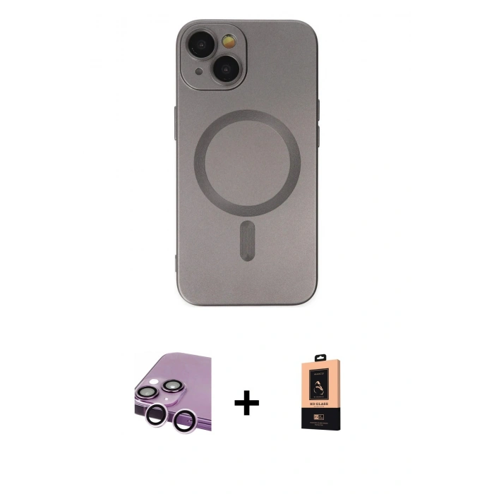 MARSİLYAN™- iPhone 14 Plus Kılıf Akış Minimal Özel Seri - Şeffaf Maxco Cam Ekran Koruyucu + Raze Metal Kamera Lens - MR