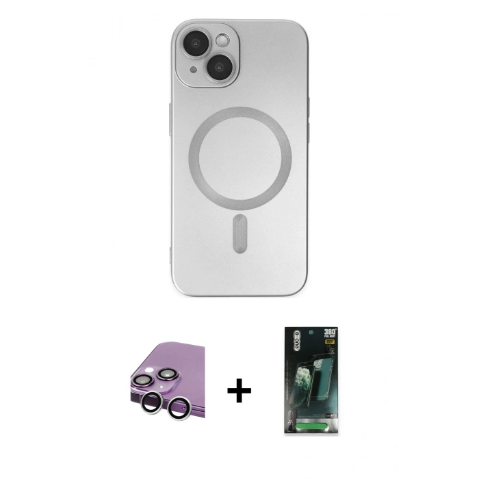 MARSİLYAN™- iPhone 14 Plus Kılıf Akış Minimal Özel Seri - Siyah 360 Mat Full Body Arka Koruyucu + Raze Metal Kamera Lens - GS