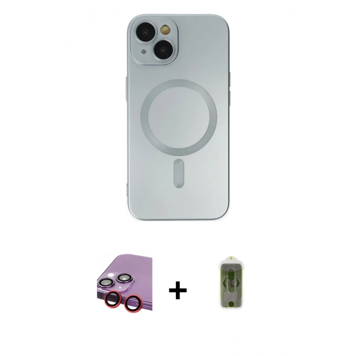 MARSİLYAN™- iPhone 14 Plus Kılıf Akış Minimal Özel Seri - Siyah Joko Magic 5D Hayalet Cam + Raze Metal Kamera Lens - KI