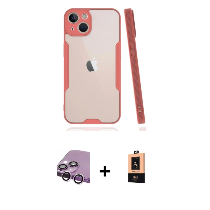 MARSİLYAN™- iPhone 14 Plus Kılıf Atlas Asil Serisi - Şeffaf Maxco Cam Ekran Koruyucu + Raze Metal Kamera Lens - MR