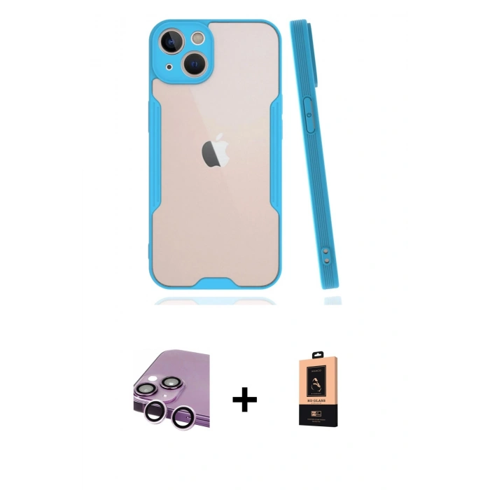 MARSİLYAN™- iPhone 14 Plus Kılıf Atlas Asil Serisi - Şeffaf Maxco Cam Ekran Koruyucu + Raze Metal Kamera Lens - MR