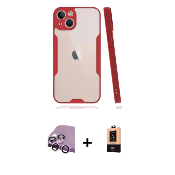 MARSİLYAN™- iPhone 14 Plus Kılıf Atlas Asil Serisi - Şeffaf Maxco Cam Ekran Koruyucu + Raze Metal Kamera Lens - MR