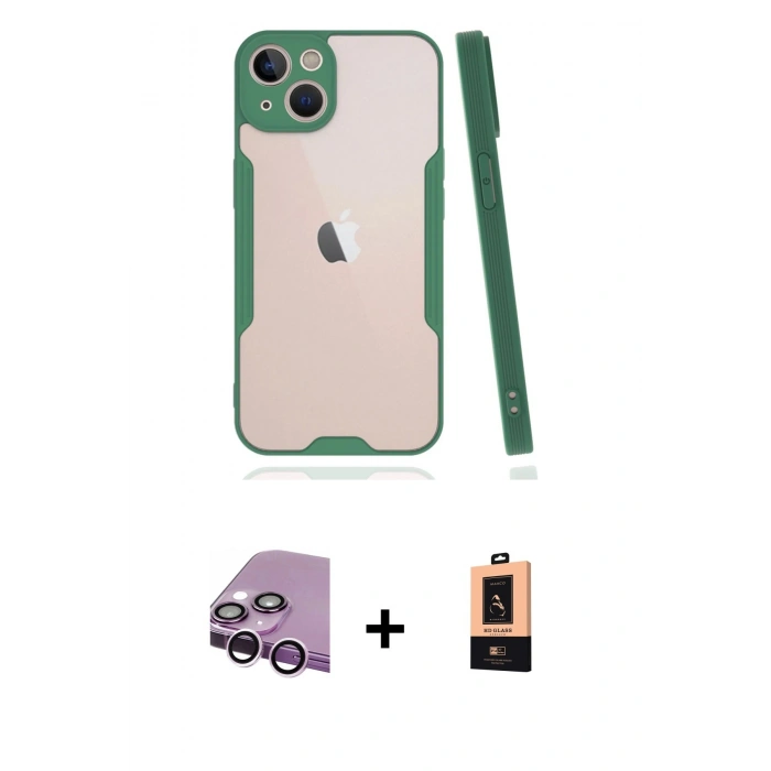 MARSİLYAN™- iPhone 14 Plus Kılıf Atlas Asil Serisi - Şeffaf Maxco Cam Ekran Koruyucu + Raze Metal Kamera Lens - MR