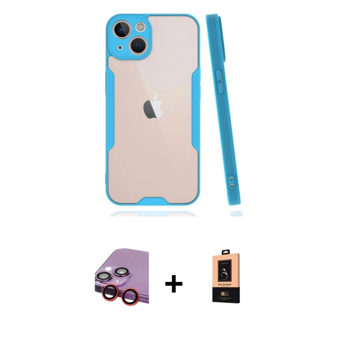 MARSİLYAN™- iPhone 14 Plus Kılıf Atlas Asil Serisi - Şeffaf Maxco Cam Ekran Koruyucu + Raze Metal Kamera Lens - KI