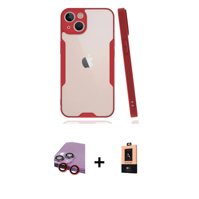 MARSİLYAN™- iPhone 14 Plus Kılıf Atlas Asil Serisi - Şeffaf Maxco Cam Ekran Koruyucu + Raze Metal Kamera Lens - KI