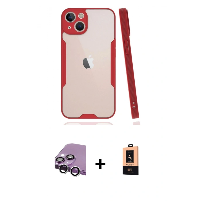 MARSİLYAN™- iPhone 14 Plus Kılıf Atlas Asil Serisi - Şeffaf Maxco Cam Ekran Koruyucu + Raze Metal Kamera Lens - GS