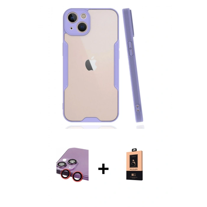 MARSİLYAN™- iPhone 14 Plus Kılıf Atlas Asil Serisi - Şeffaf Maxco Cam Ekran Koruyucu + Raze Metal Kamera Lens - KI